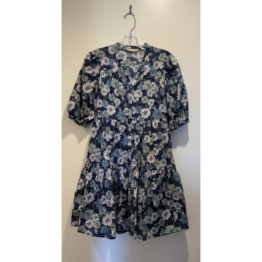 Paul & Joe X Uniqlo Navy Floral Puff Sleeve Dress Size XS Button Front Tiered